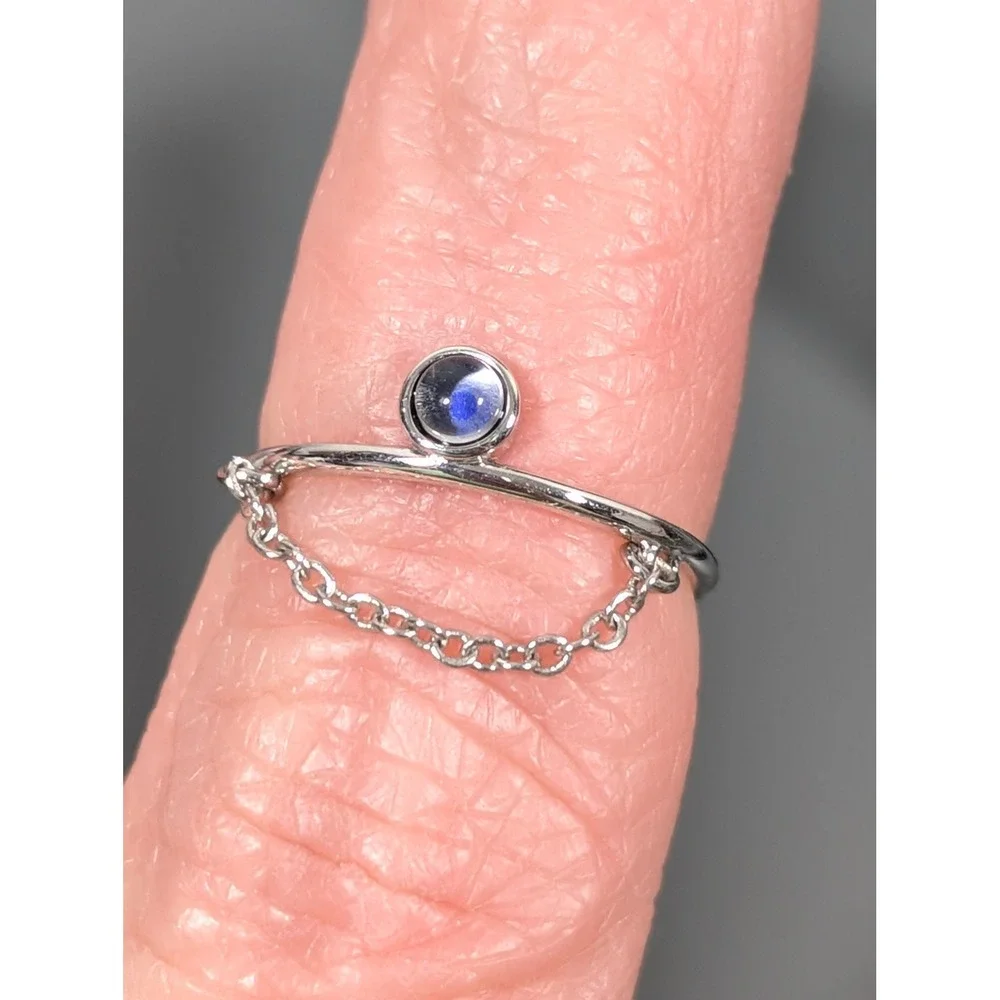 Pura Vida Silver Tone Chain Ring Blue Stone Dainty Stackable‎ Ring Size 5